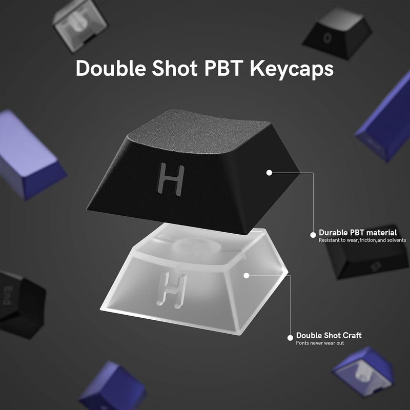 Rainy75 Shine Through Double Shot PBT Keycaps Set, Cherry Profile Custom Keycaps 60 65 75 100 Percent for 61/64/68/84/87/100/104/108 Retro Gaming Mechanical Keyboard, Black Purple - Image 3